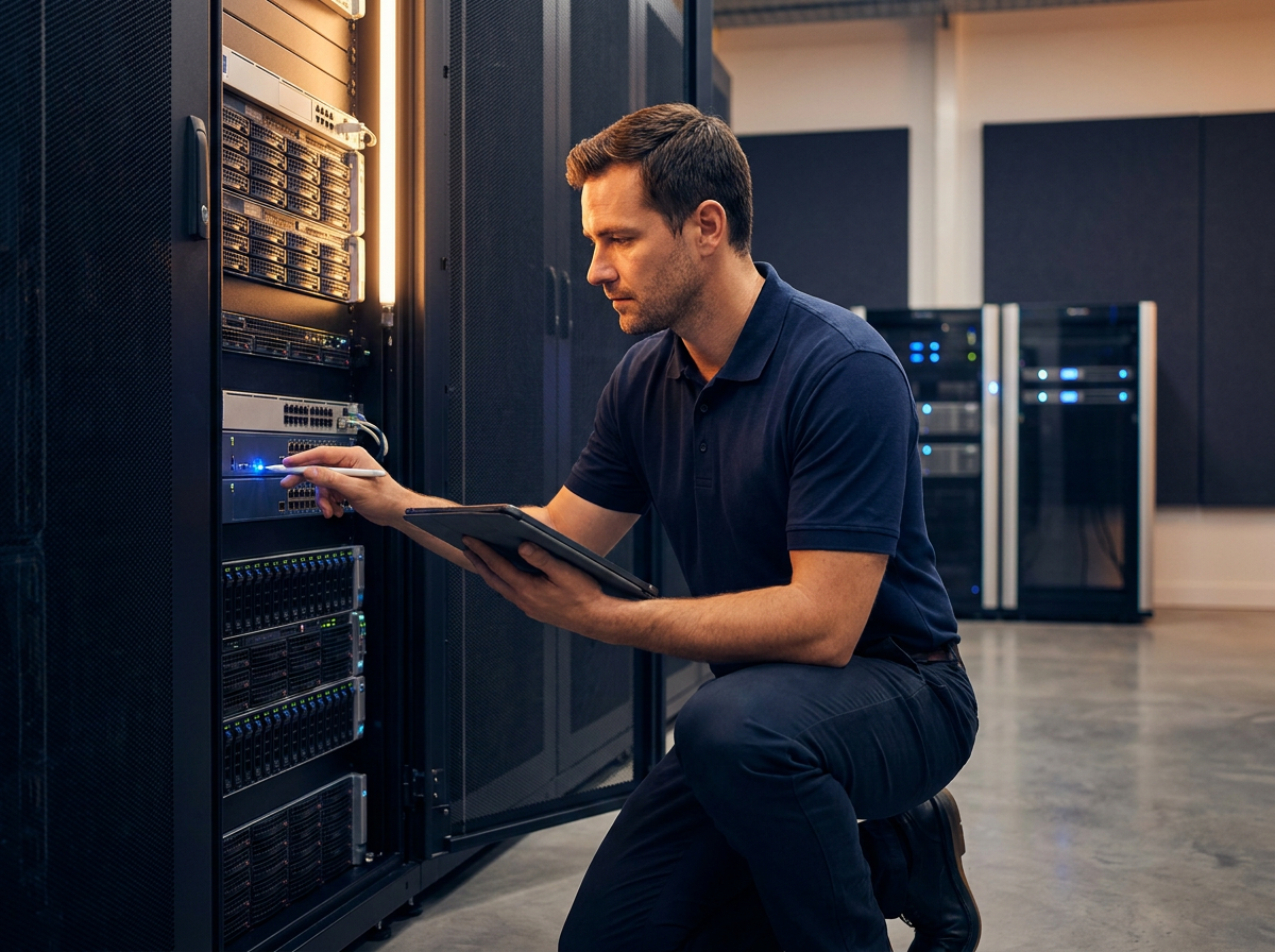 Dailey Digital technician working on a server rack